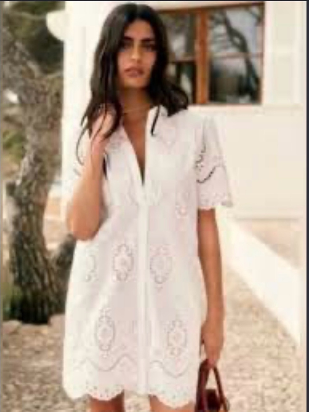 Sezane Women's White Eyelet Lace Short-Sleeve dress